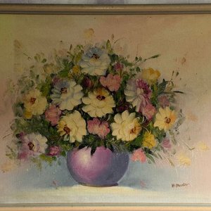 Lote siguiente: Cuadro Decorativo: Pintura de Flores en Jarrón Lila