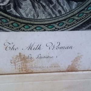 grabado antiguo enmarcado que parece ser una reproducción de la estampa The Milk Woman (La lechera) - imagen 2