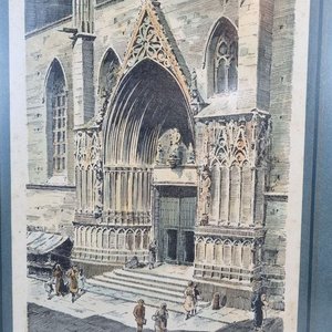 Par de Cuadros Antiguos: Notre Dame y Santa Maria del Mar - imagen 4