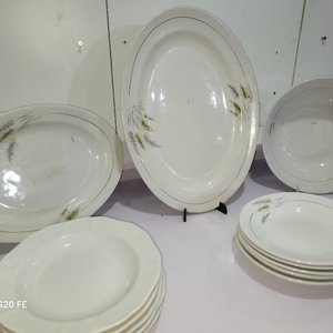 Lote de Vajilla de Porcelana Blanca con Diseño de Espigas: Fuentes y Platos - imagen 3