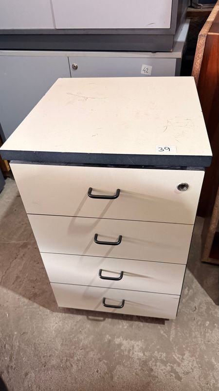 Cajonera de Oficina Blanca con 4 Cajones y Ruedas