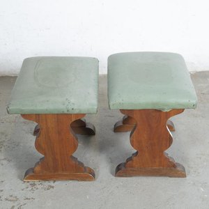 Par de Banquetas Provenzales Tapizadas en Tela Verde - imagen 3