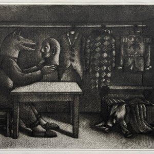 Lote siguiente: Grabado "La zorra y la careta" de Luis Alberto Solari - Edición 155/200