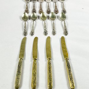 Conjunto de 15 Piezas: Cuchillos de Postre y Cucharas con Cabo Labrado - imagen 1