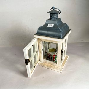 Farol Portavelas Vintage de Madera y Chapa - imagen 2