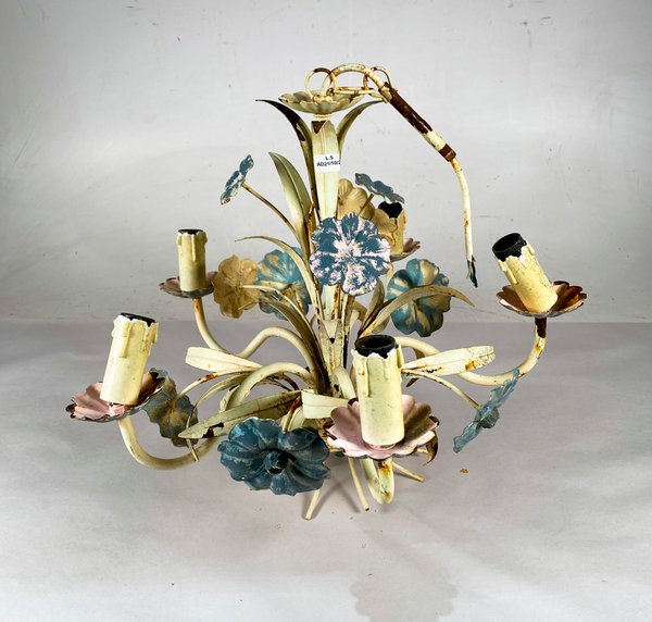 Colgante de Hierro Forjado con Cinco Luces y Flores Decorativas - imagen 1