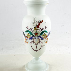 Lote siguiente: Potiche de Vidrio Esmerilado Blanco con Esmalte Decorativo - 38.5 cm (Sin Tapa)