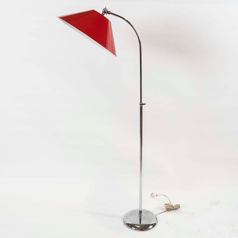 Lámpara de Pie Cromada con Pantalla Metálica Roja
