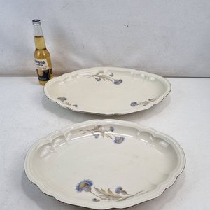 Par de Fuentes Ovaladas Hutschenreuther Hohenberg Bavaria Porcelana Marfil Decoración Floral - imagen 2