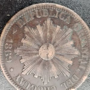 Dos Monedas Antiguas de Uruguay - República Oriental 1869 - imagen 2