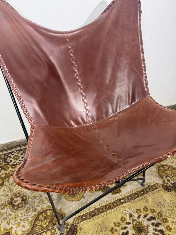 Sillón africano tapizado en cuero para decoración - imagen 2