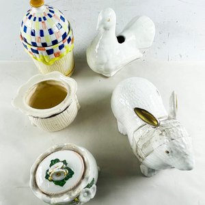 Conjunto de 5 Piezas de Cerámica: Potes con Tapa y Figura de Paloma - imagen 2