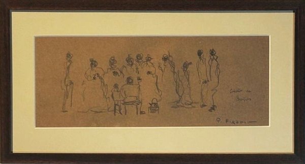 Dibujo a Lápiz Atribuido a Pedro Figari "Cuento de Brujas"