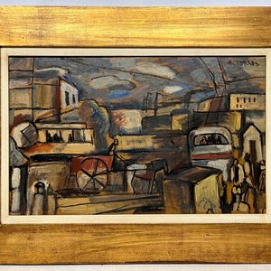 Óleo "Escena Ciudadana" de Augusto Torres, Firmado - imagen 2