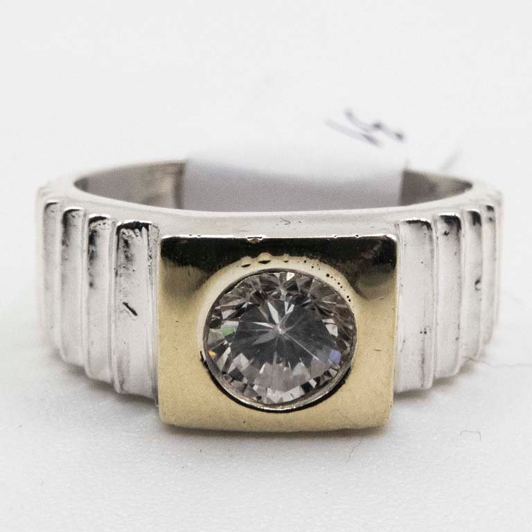 Anillo de Plata y Oro con Circonia Central