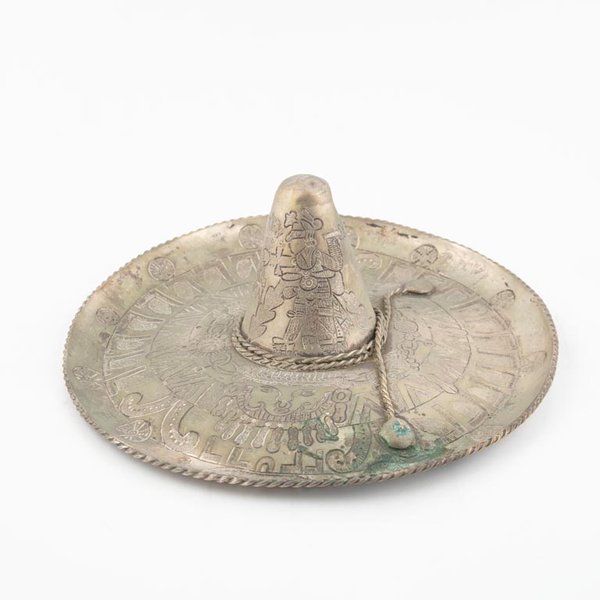 Sombrero Mexicano de Plata Labrada con Grabados Precolombinos