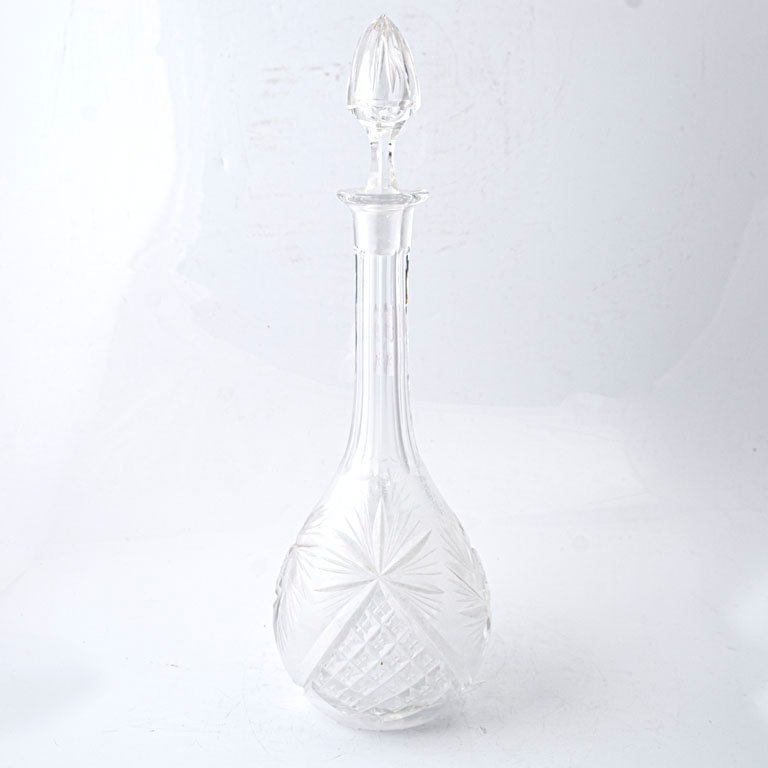 Botellón de Cristal Hialino Tallado con Tapón - Alto 38 cm