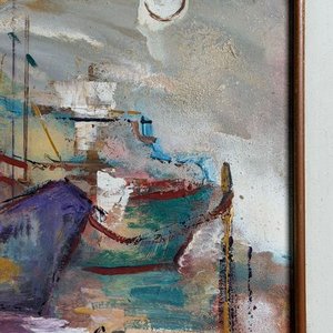 Óleo "Barcos en Puerto" de Corina Catarivas, 26x21cm - imagen 4