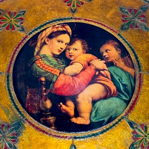Cuadro Circular Dama con Niños, Estilo Vintage - imagen 2