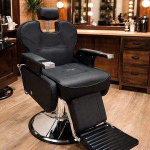 Sillón de Barbero Negro Tapizado en Eco Cuero, Reclinable y Regulable - imagen 1
