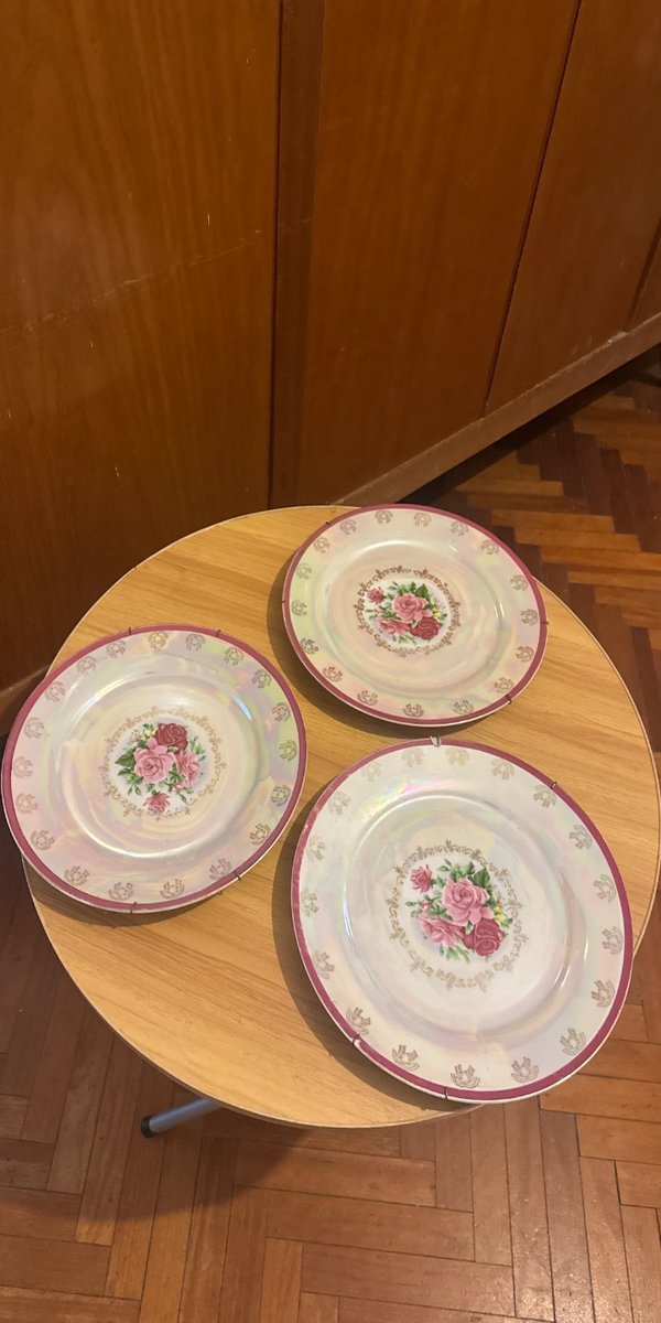 Juego de 3 Platos Decorativos con Flores Rosas