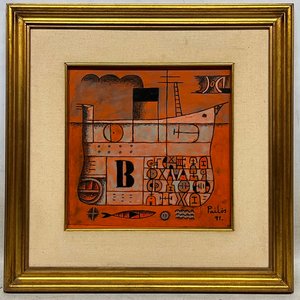 Obra "Constructivo Barco" de Manuel Pailos - Encaústica Firmada y Fechada 1991 - imagen 2