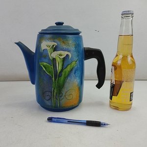 Conjunto de 2 Cafeteras Antiguas Esmaltadas: Azul con Calas y Roja - imagen 3