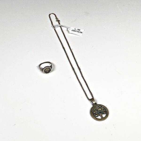 Conjunto de Cadena de Plata con Colgante Árbol de la Vida y Anillo a Juego