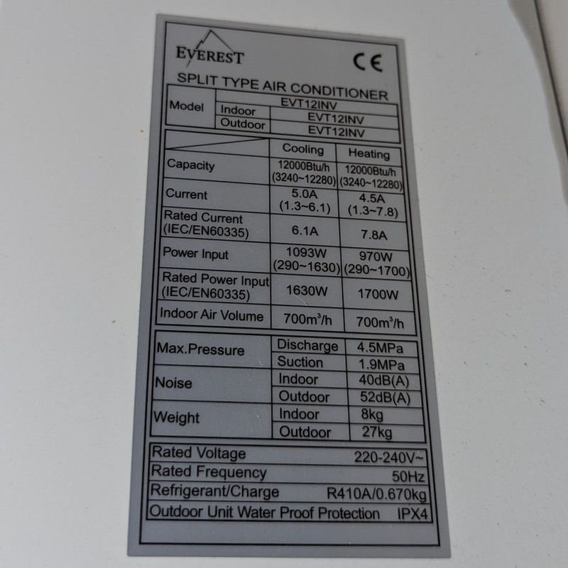 Aire marca Everest Inverter de 12.000 BTU, sin control remoto - imagen 3