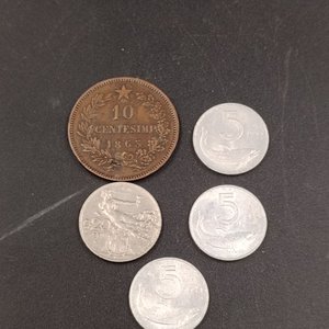 Lote de 5 Monedas Italianas: 1 Centésimo 1863, 20 Centésimos 1921, y 5 Liras (1953-1955) - imagen 3