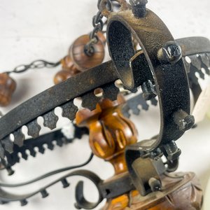 Colgante de Hierro y Madera con Pantalla Opalina y Aplique - imagen 5