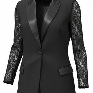 Blazer Negro Mujer con Mangas de Encaje Floral - Talle 1 - imagen 1