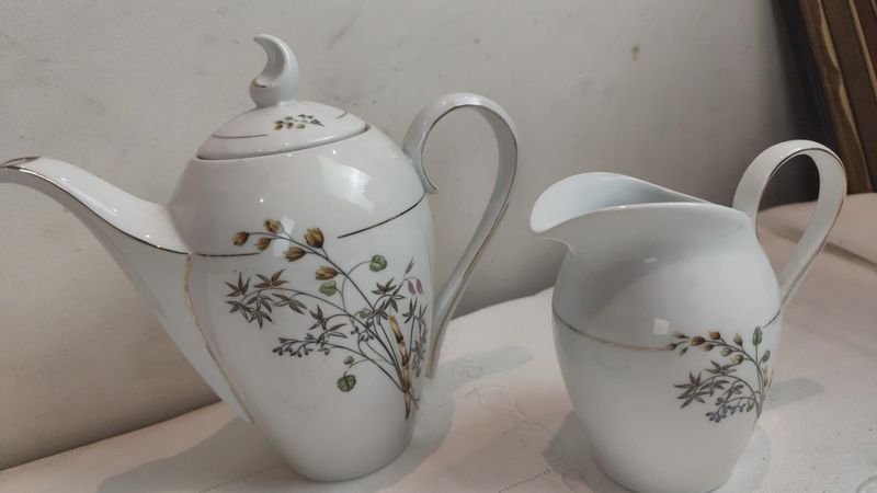 Juego de café y servicio en porcelana SCHIMIDT - Set de té blanco con diseño floral - imagen 11
