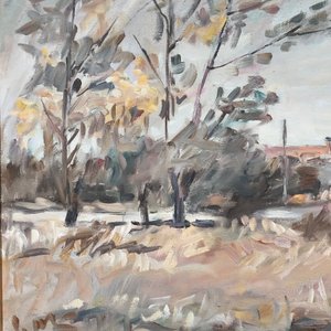 Óleo sobre lienzo "Escena Rural" de Dante Cola, con marco dorado - imagen 6