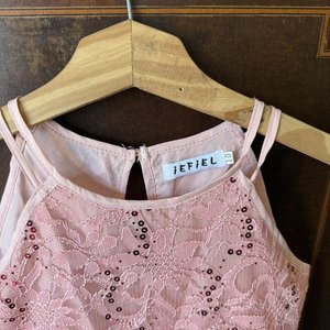 Vestido Rosa Empolvado IEFIEL Talla 10 con Encaje y Pedrería - imagen 6