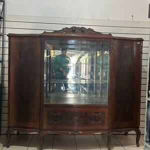 Cristalero Francés Antiguo de Madera con Detalles Tallados - imagen 2