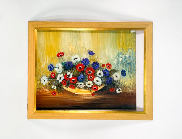 Lote siguiente: Pintura óleo sobre tela, centro con flores