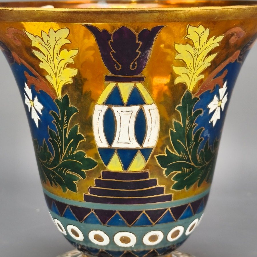 Vaso decorativo en cristal checoslovaco completamente decorado a mano - imagen 5