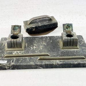Tintero Art Decó de Metal y Mármol con Secante - imagen 1