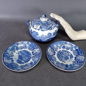 Azucarero con tapa y dos platos pequeños de té, cerámica inglesa Enoch Wood - imagen 7