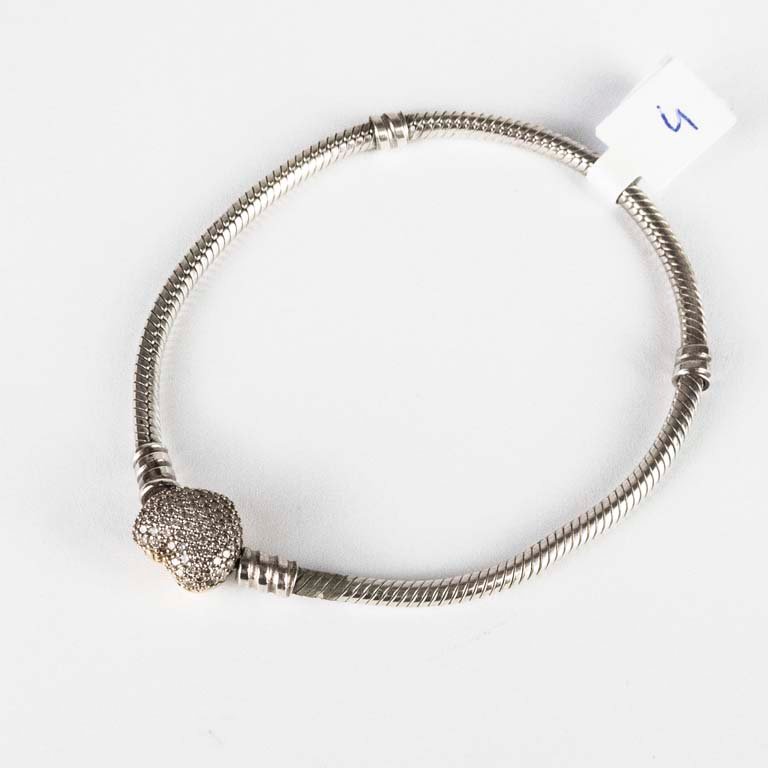 Pulsera de plata y oro con circonias en el dije - imagen 1