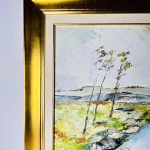 Cuadro al óleo "Cañada con árboles" firmado O. Musetti, marco dorado - imagen 4