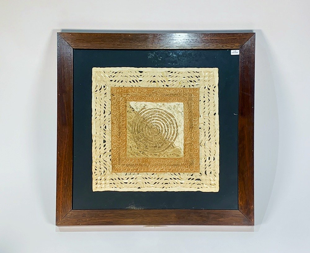 Cuadro Técnica Mixta "Espiral Beige y Marrón" - 40x40 cm