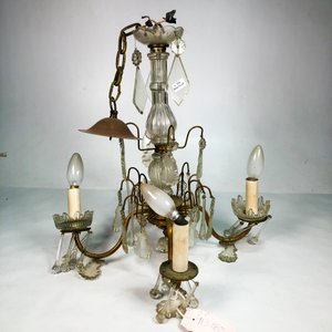 Araña de Bronce y Vidrio con Cristales, 4 Luces - imagen 2