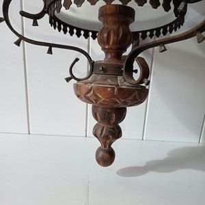 Lámpara Antigua de Madera y Opalina - imagen 2