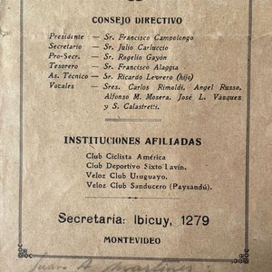 Lote anterior: Programa Oficial de Carreras Ciclistas Federación Uruguaya 1927-28