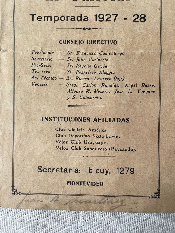 Programa Oficial de Carreras Ciclistas Federación Uruguaya 1927-28
