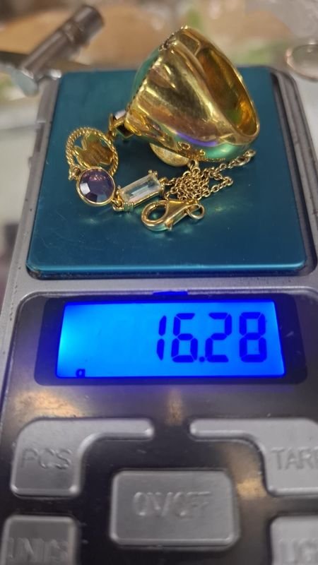 Anillo y Pulsera de Plata Dorada Vermeil con Piedras Semipreciosas