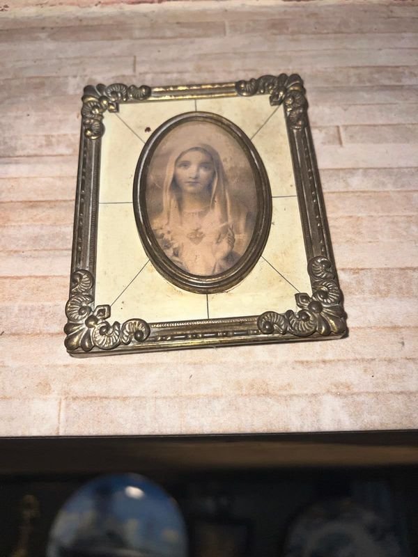 Cuadro Antiguo con Imagen Religiosa de la Virgen María