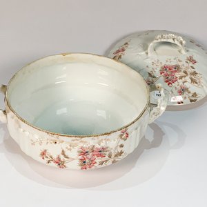 Salsera de Porcelana Limoges Blanca con Decoración Floral y Platillo - imagen 5